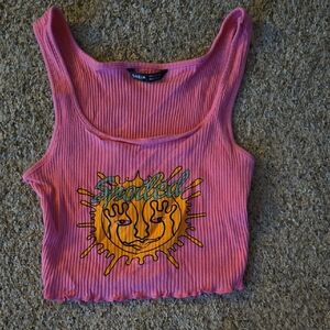 SHEIN Pink Sun Graphic Ribbed Tank Top